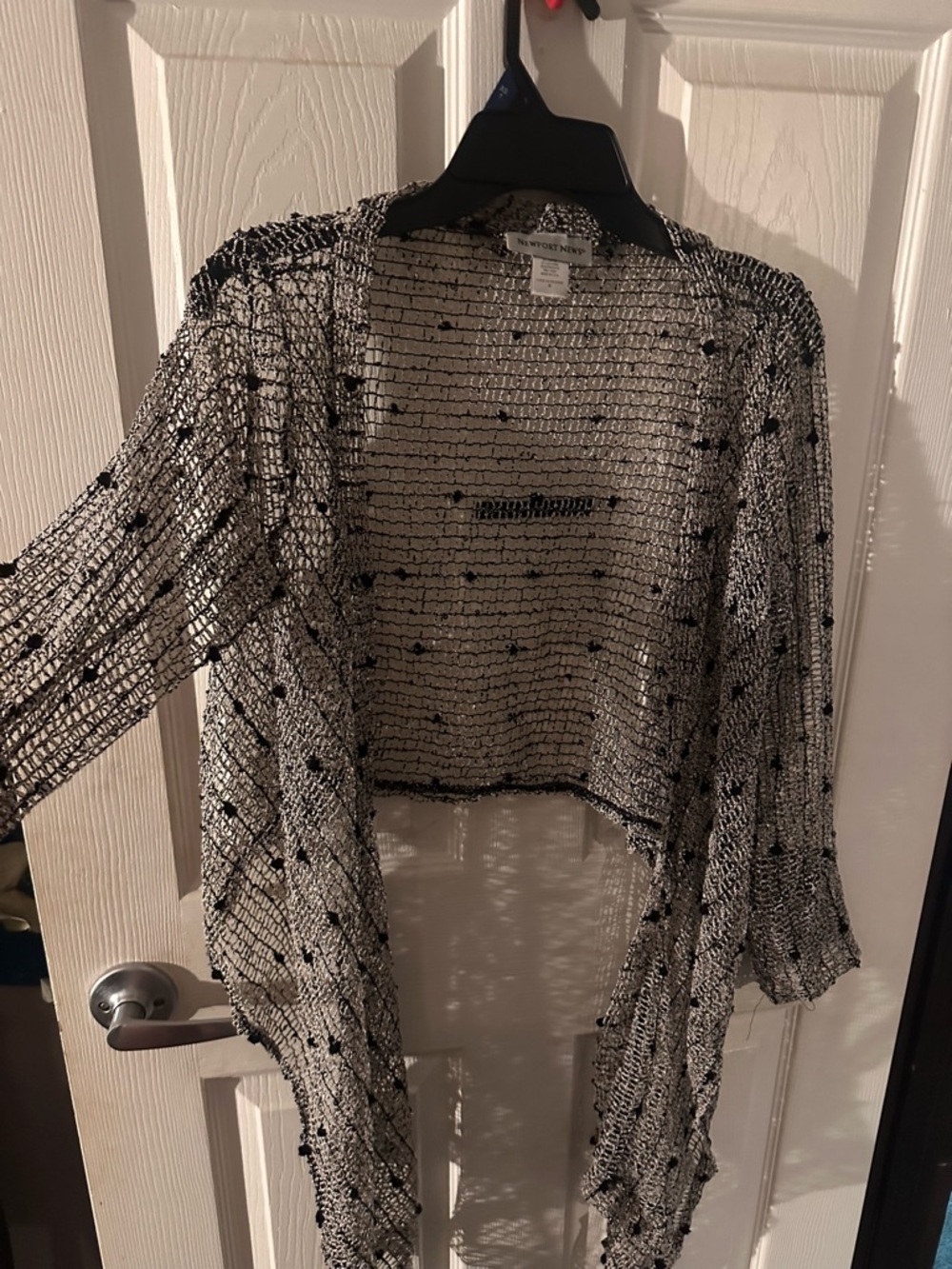 Newport News Black and White Open Knit Draped Cardigan